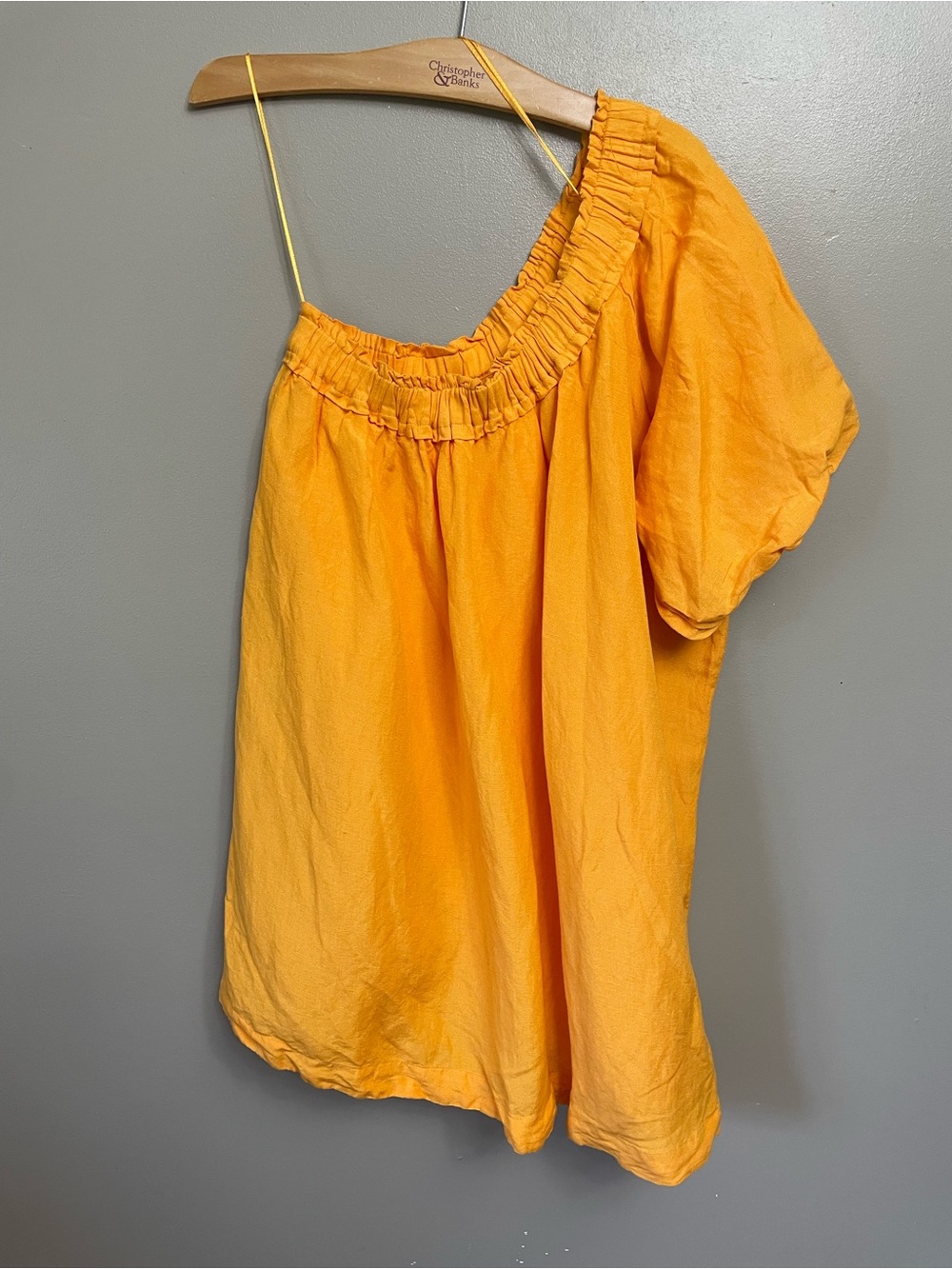 NWT By Anthropologie medium One-Shoulder Waistless Mini Dress linen Mango - Picture 2 of 10